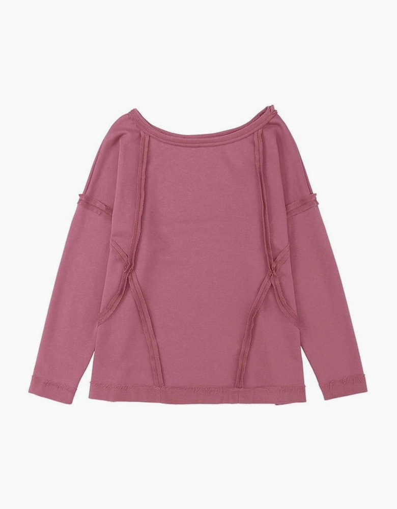 Azura Exchange Exposed Seam Drop Shoulder Raw Hem Oversized Sweatshirt