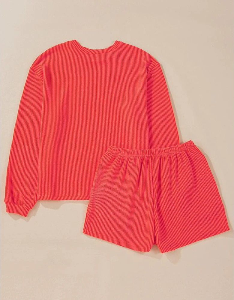 Gold Flame Heart Shape Graphic Corded Pullover and Shorts Outfit