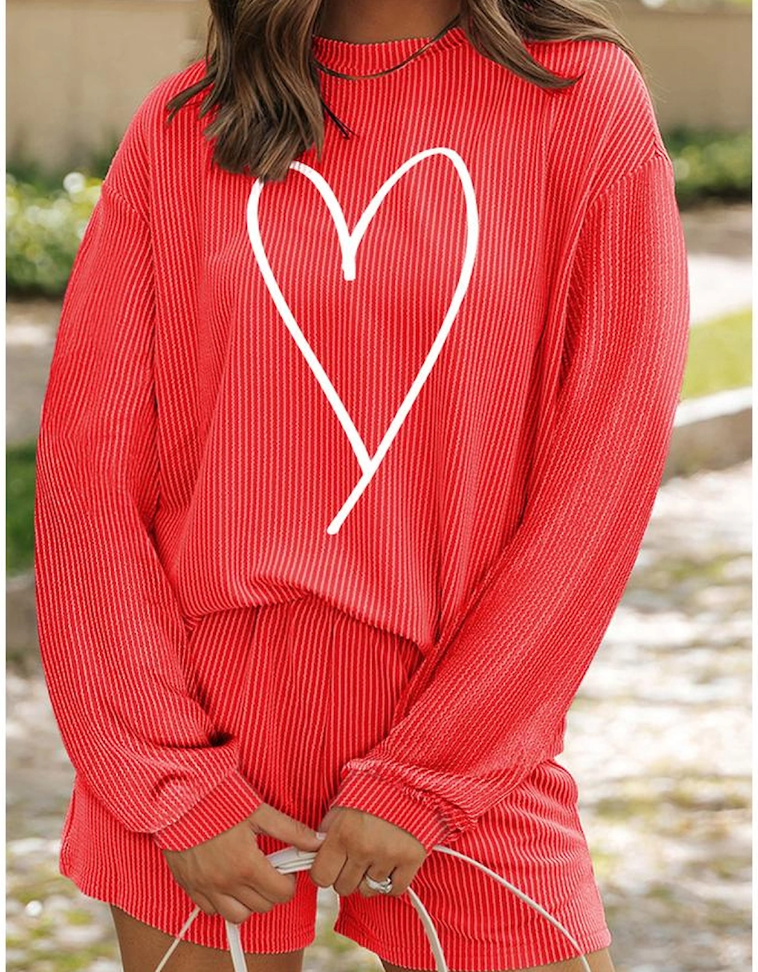 Gold Flame Heart Shape Graphic Corded Pullover and Shorts Outfit