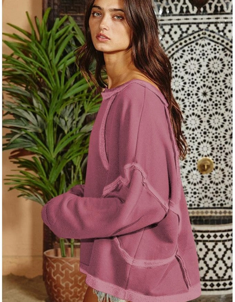 Azura Exchange Exposed Seam Drop Shoulder Raw Hem Oversized Sweatshirt