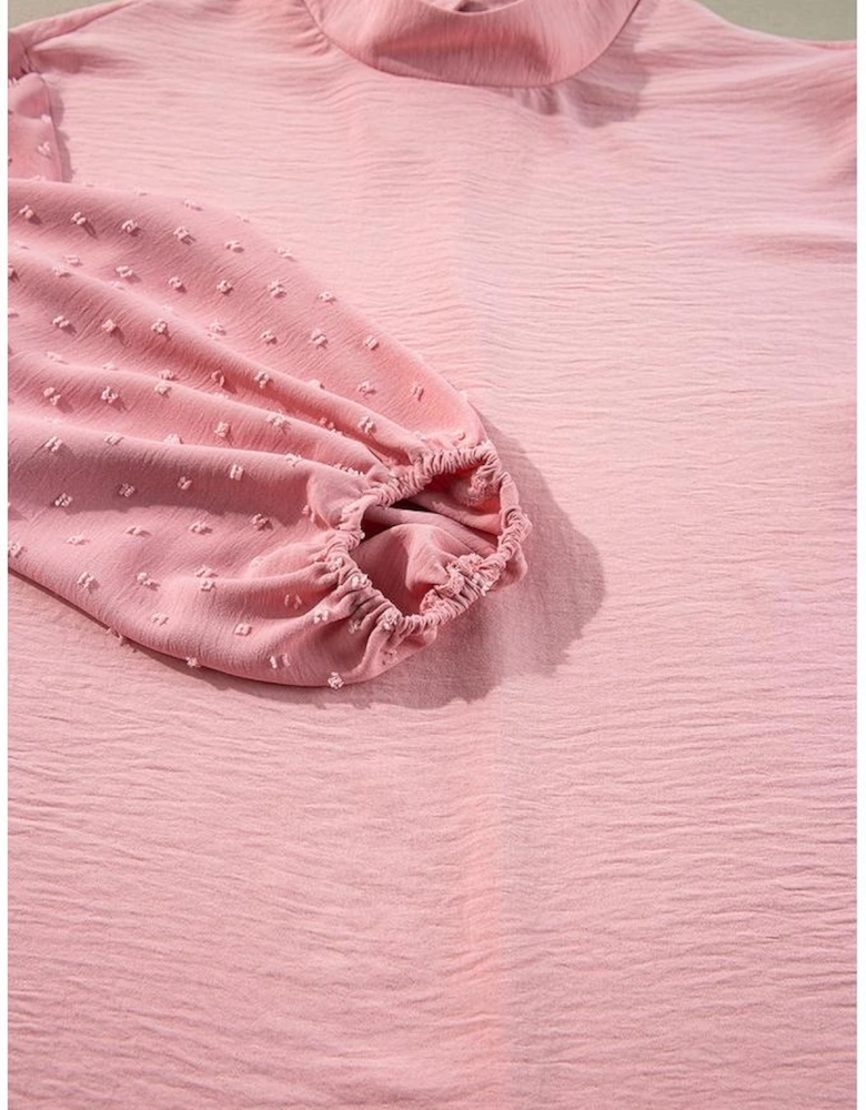 Gossamer Pink Swiss Dot Balloon Sleeve Loose Blouse