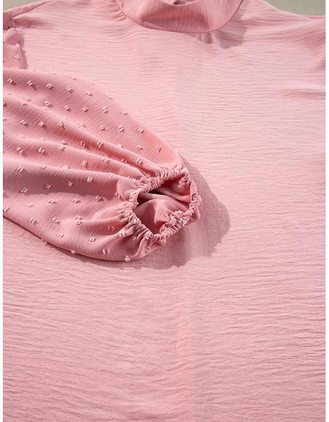 Gossamer Pink Swiss Dot Balloon Sleeve Loose Blouse