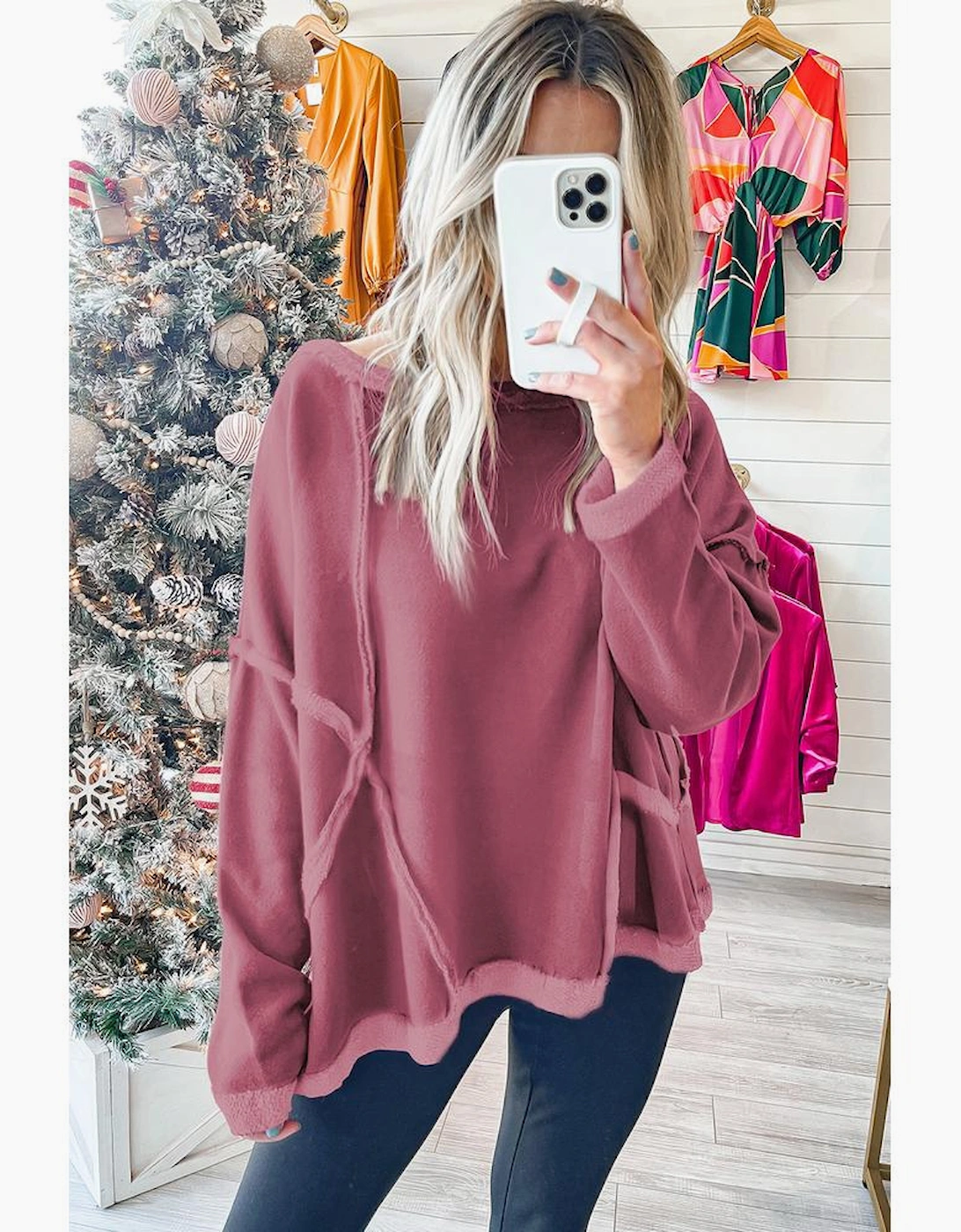 Azura Exchange Exposed Seam Drop Shoulder Raw Hem Oversized Sweatshirt