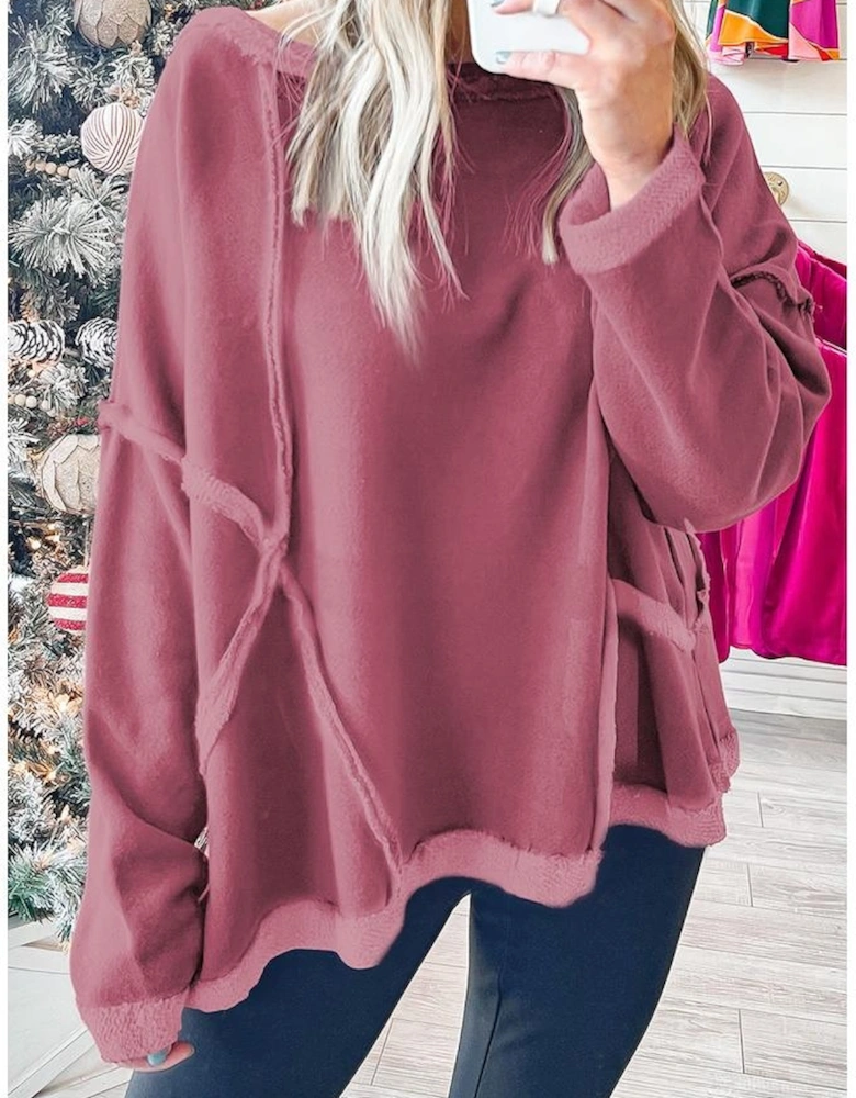 Azura Exchange Exposed Seam Drop Shoulder Raw Hem Oversized Sweatshirt