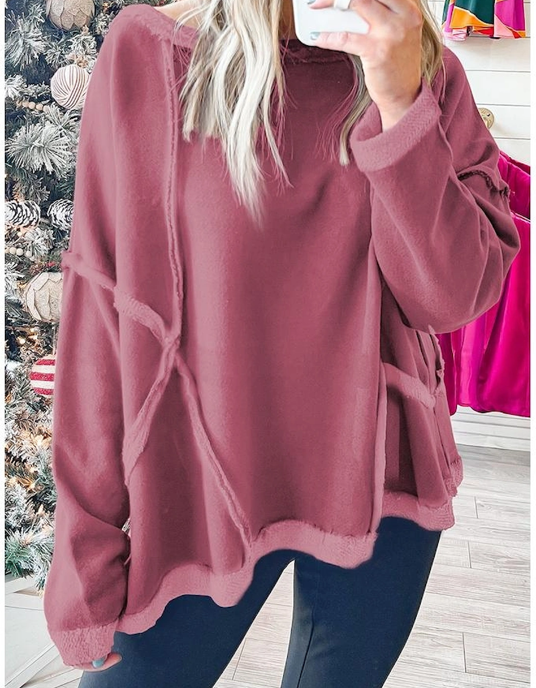 Azura Exchange Exposed Seam Drop Shoulder Raw Hem Oversized Sweatshirt