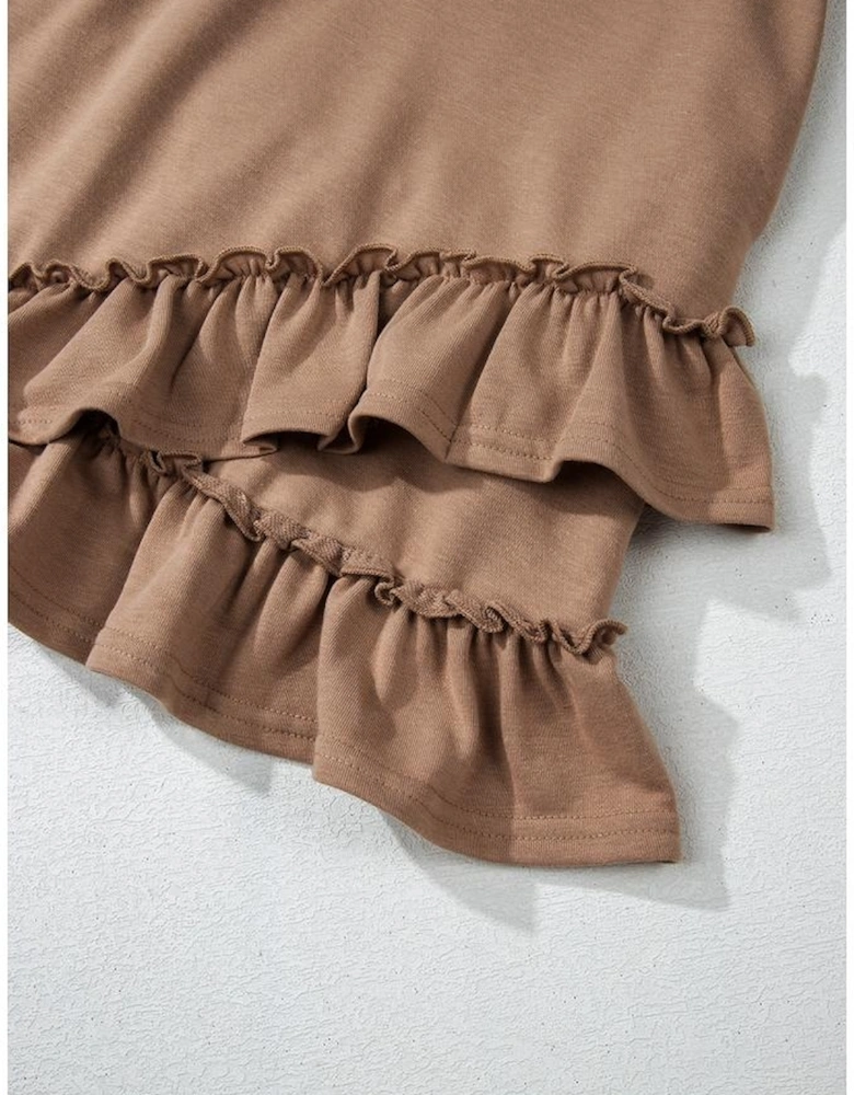 Goat Scoop Neck Tiered Ruffled Hem Long Sleeve Mini Dress