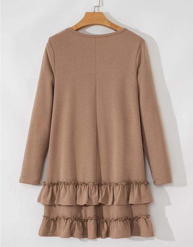 Goat Scoop Neck Tiered Ruffled Hem Long Sleeve Mini Dress