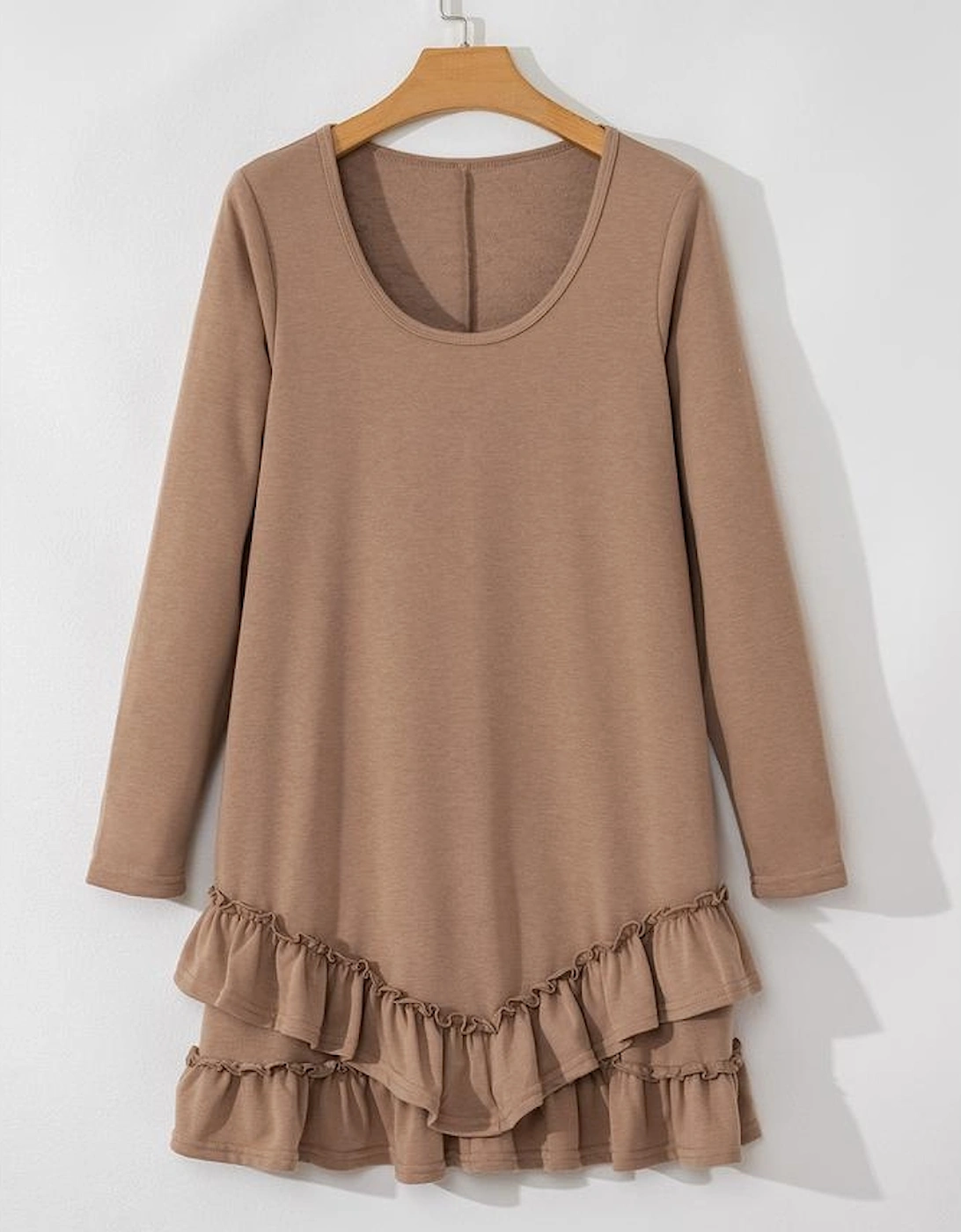 Goat Scoop Neck Tiered Ruffled Hem Long Sleeve Mini Dress