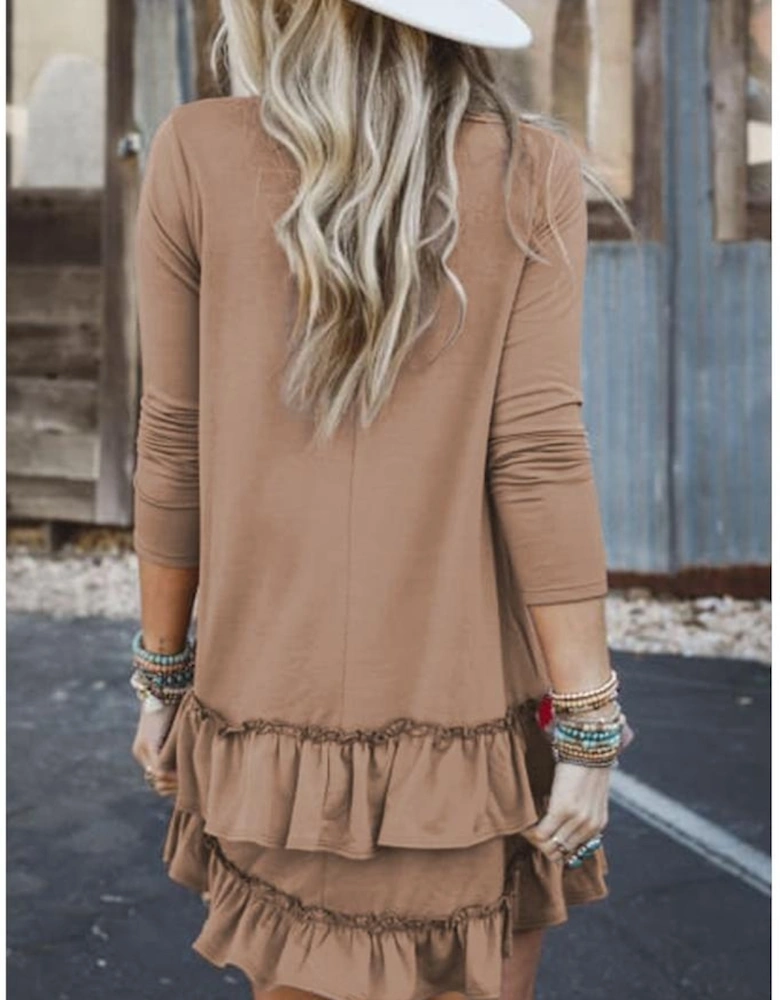 Goat Scoop Neck Tiered Ruffled Hem Long Sleeve Mini Dress