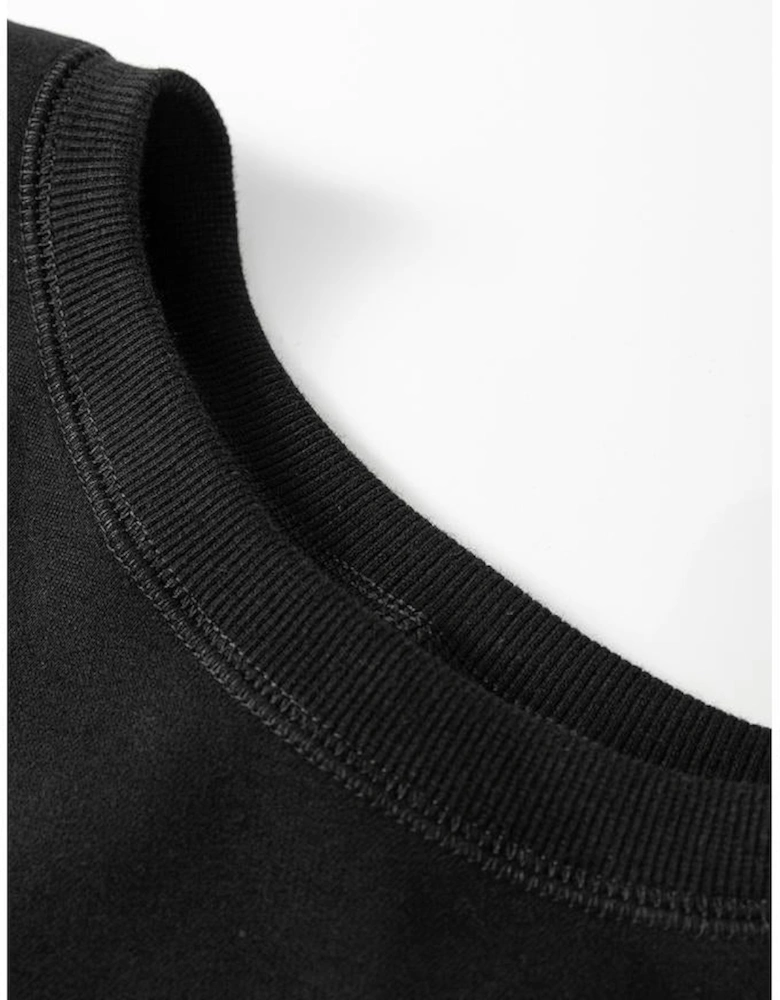 Black Solid Color High Low Pullover and Skinny Pants Set