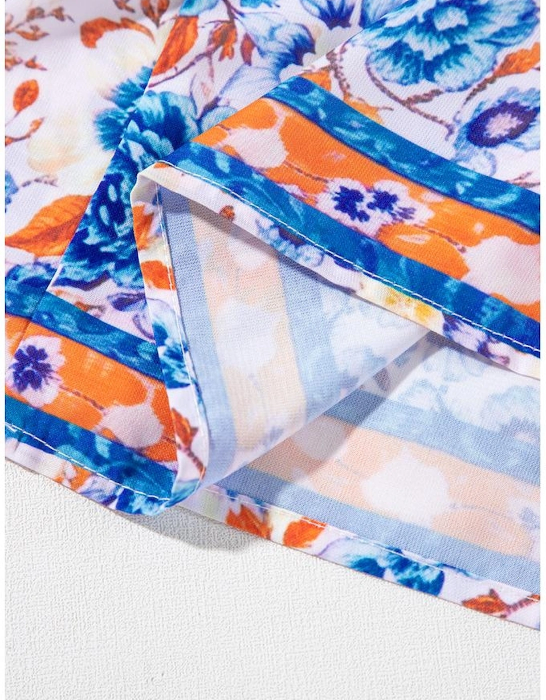 Sky Blue Mixed Floral Print Tie Split Neck Short Sleeve Dress