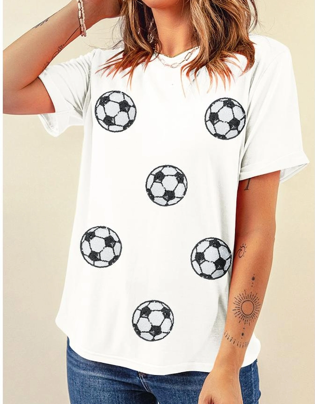 White Sequin Football Patched Graphic Game Day T Shirt, 4 of 3