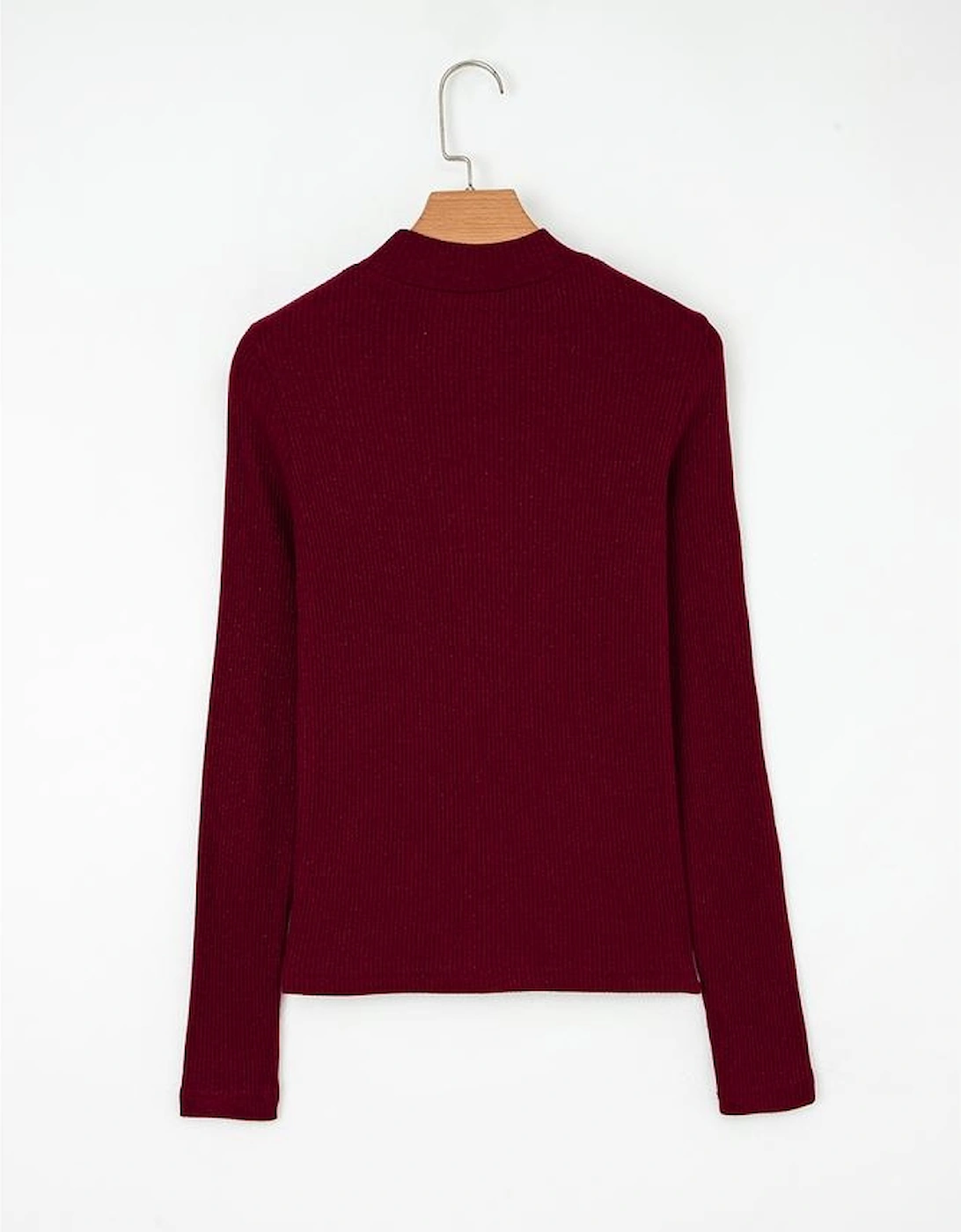 Red Dahlia Metal Ribbed Knit Long Sleeve Slim Fit Top