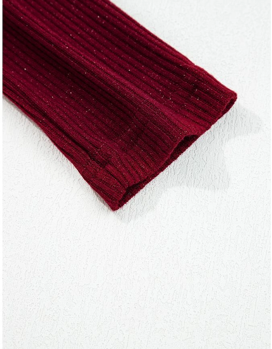 Red Dahlia Metal Ribbed Knit Long Sleeve Slim Fit Top