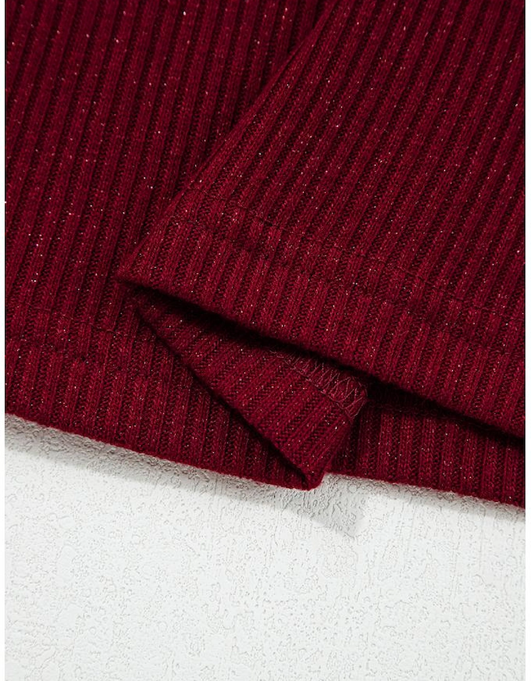 Red Dahlia Metal Ribbed Knit Long Sleeve Slim Fit Top