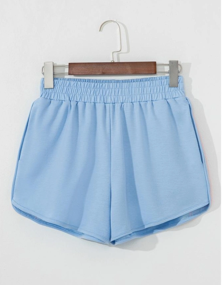 Beau Blue Color Block Stripes Elastic High Waist Active Shorts