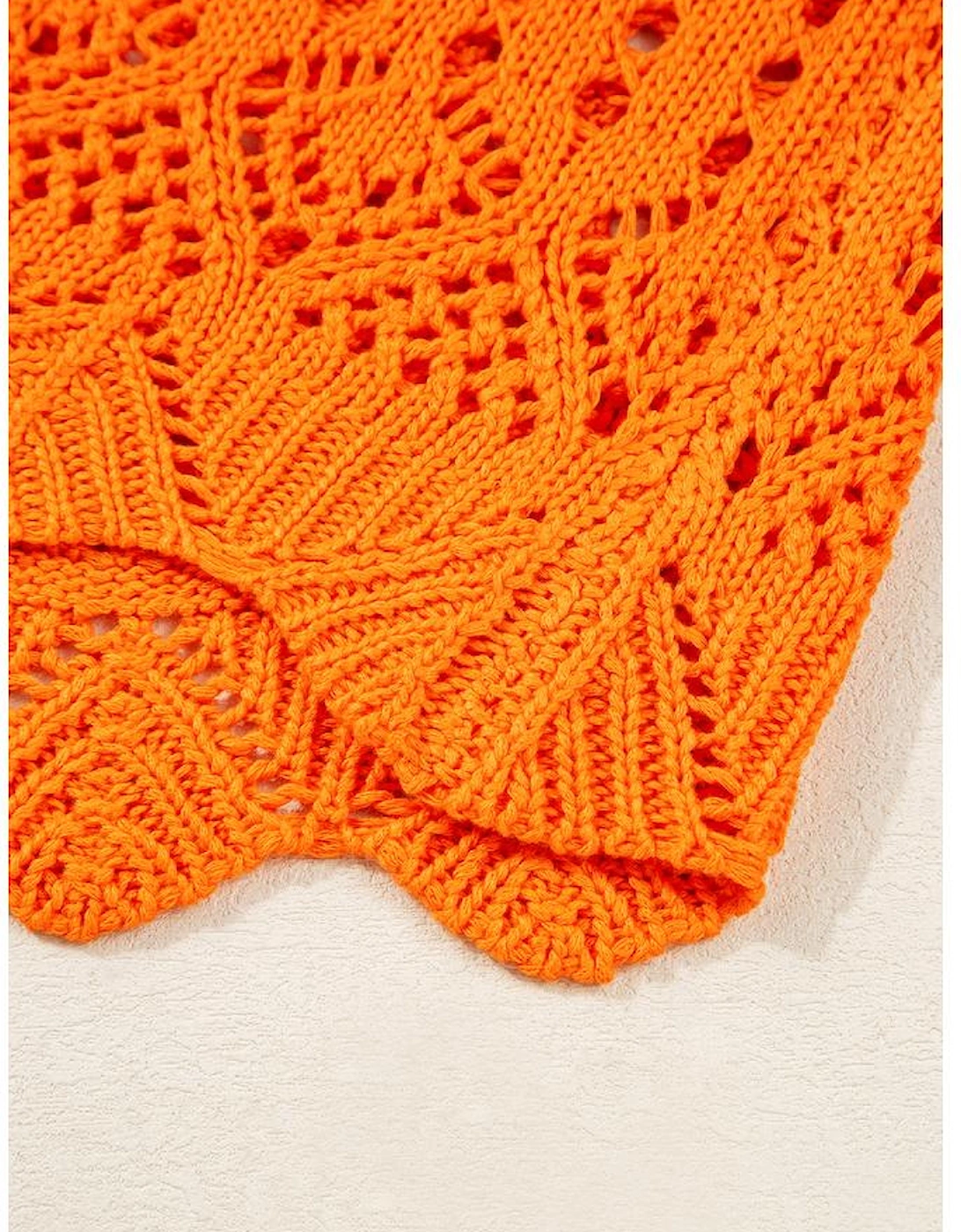 Carrot Solid Color Open Crochet Scallop Edge Sweater