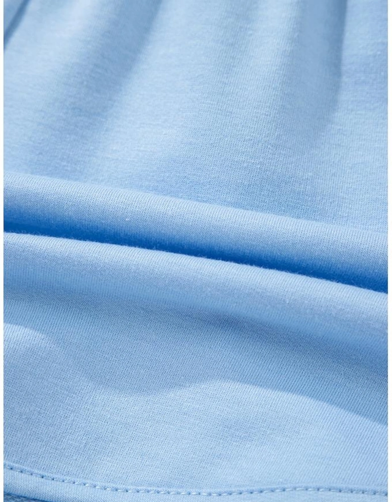 Beau Blue Color Block Stripes Elastic High Waist Active Shorts