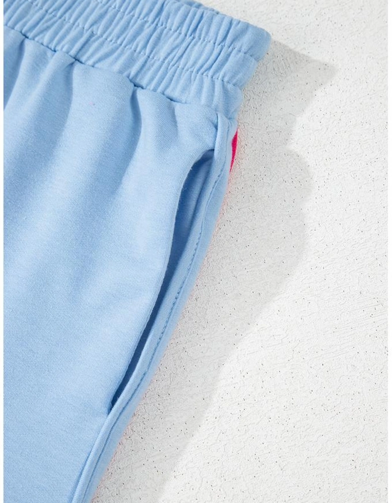 Beau Blue Color Block Stripes Elastic High Waist Active Shorts