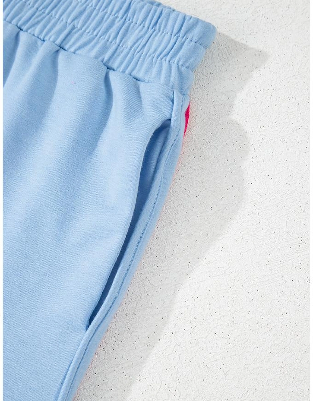 Beau Blue Color Block Stripes Elastic High Waist Active Shorts