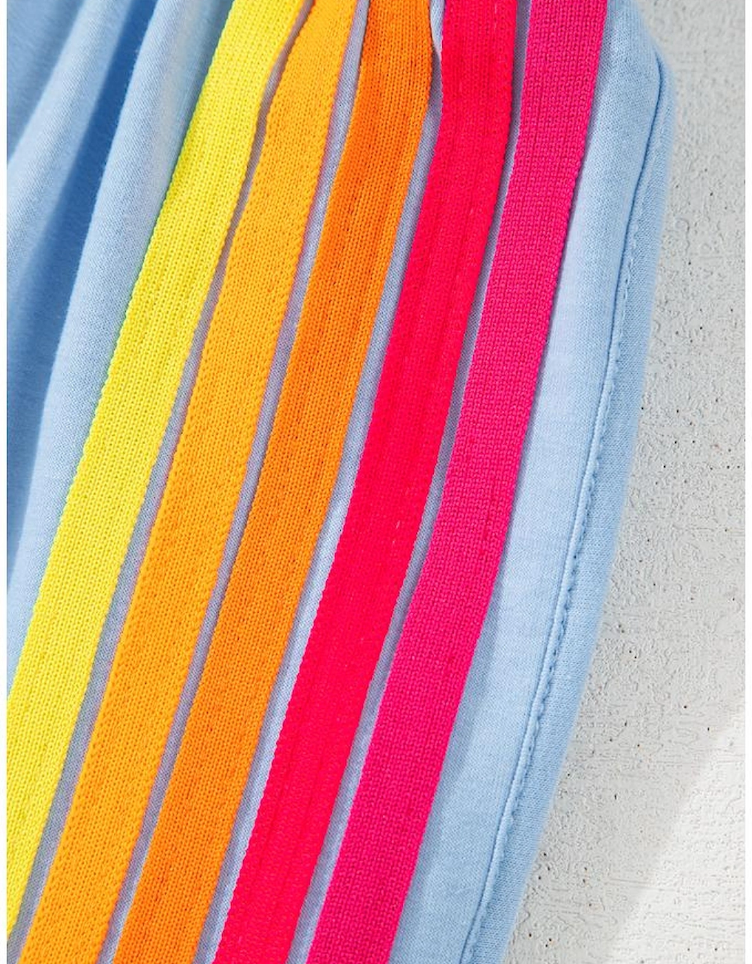 Beau Blue Color Block Stripes Elastic High Waist Active Shorts