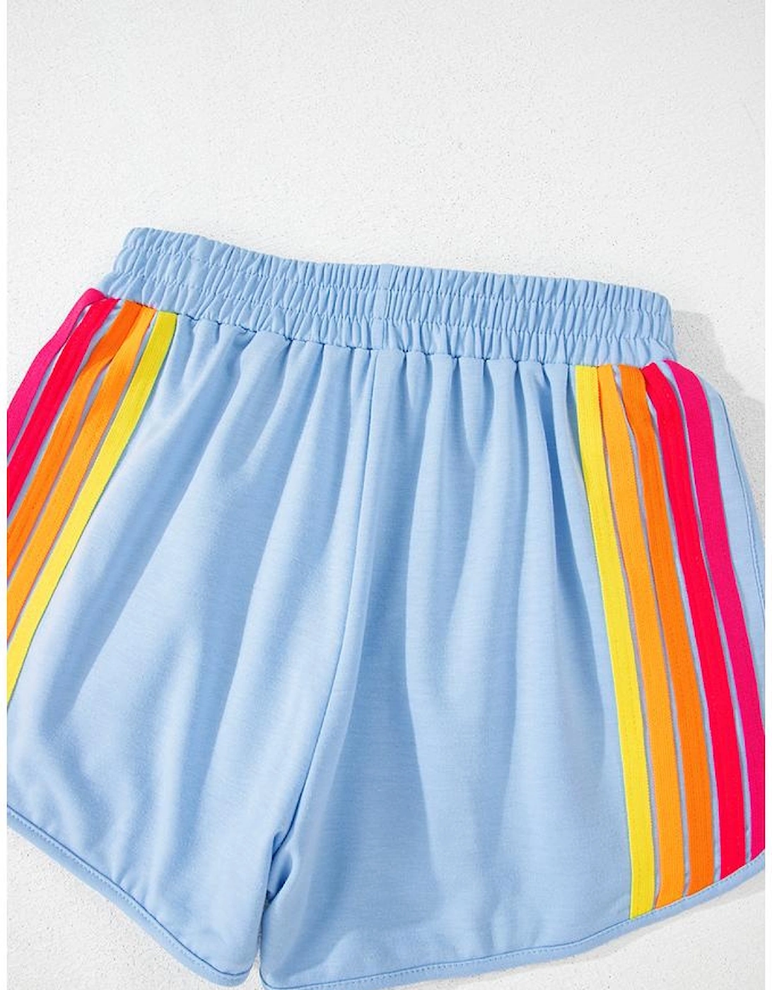 Beau Blue Color Block Stripes Elastic High Waist Active Shorts