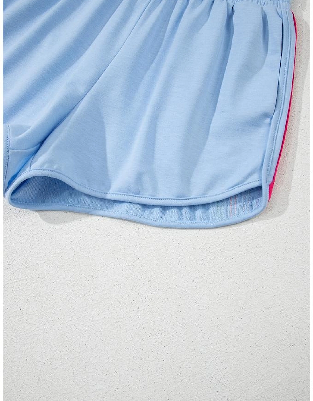 Beau Blue Color Block Stripes Elastic High Waist Active Shorts