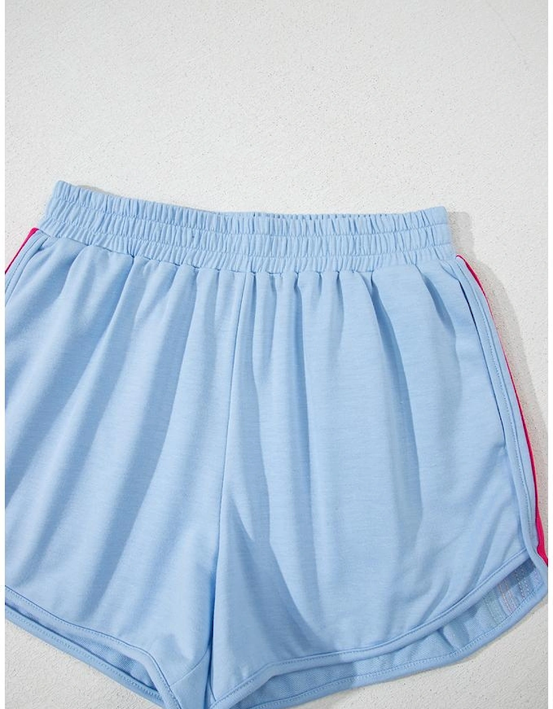 Beau Blue Color Block Stripes Elastic High Waist Active Shorts