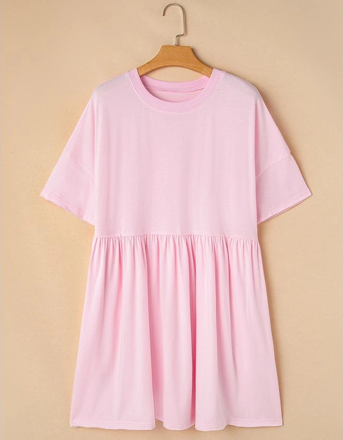 Light Pink Solid Color Pocketed Raw Edge Babydoll Dress