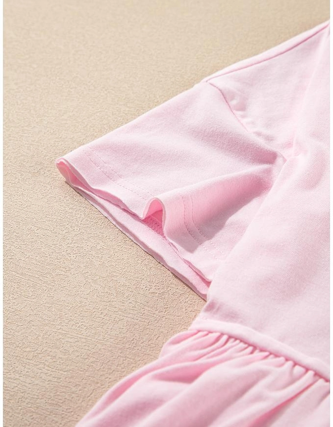 Light Pink Solid Color Pocketed Raw Edge Babydoll Dress