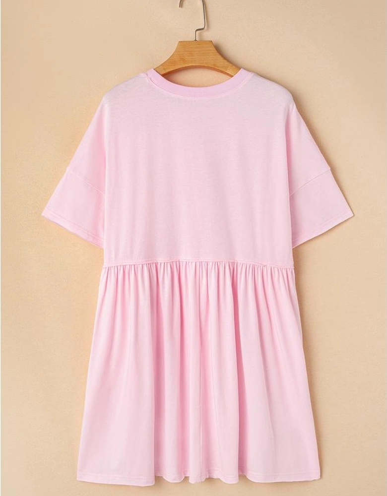 Light Pink Solid Color Pocketed Raw Edge Babydoll Dress