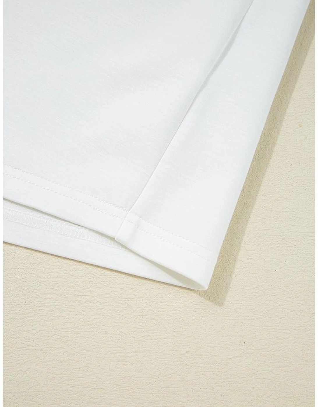 White Color Contrast Ruffled Sleeve Collared V Neck Blouse