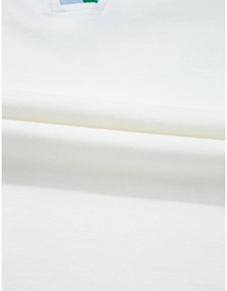 White Color Contrast Ruffled Sleeve Collared V Neck Blouse