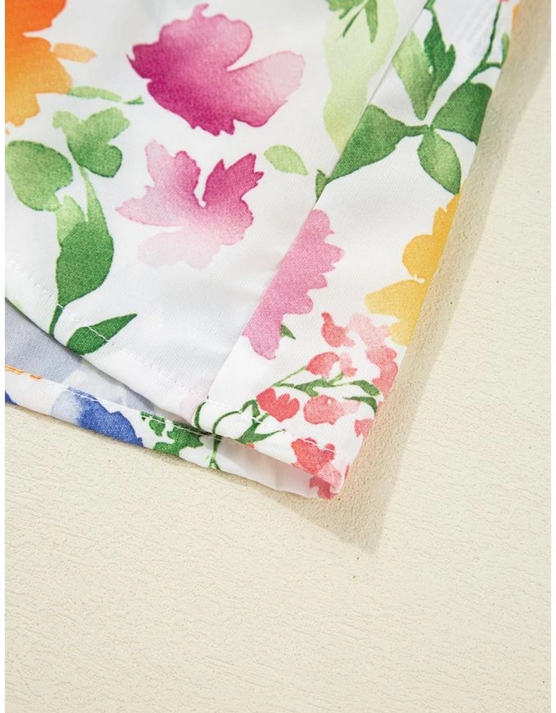 Yellow Floral Boxy Fit Ruffled Short Sleeve V Neck Blouse