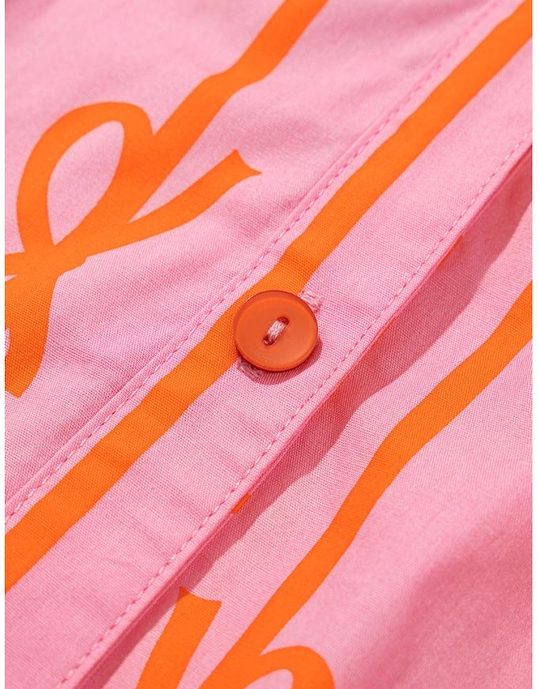 Pink Bowknot Striped Printed Bubble Sleeve Buttoned Belted Mini Dress