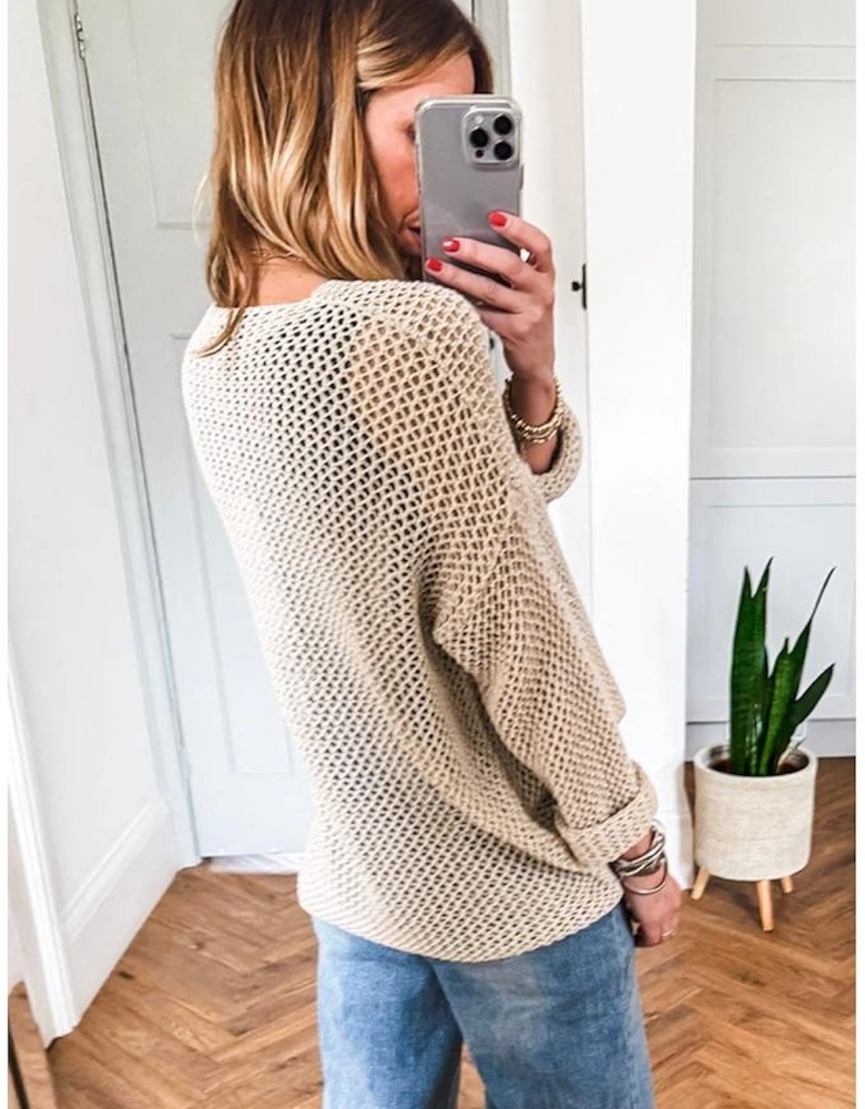 Smoke Gray Crochet Hollow-out Jumper Top Sweater