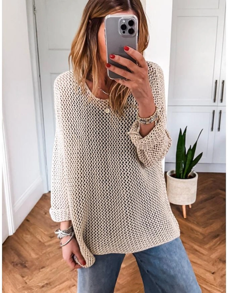 Smoke Gray Crochet Hollow-out Jumper Top Sweater