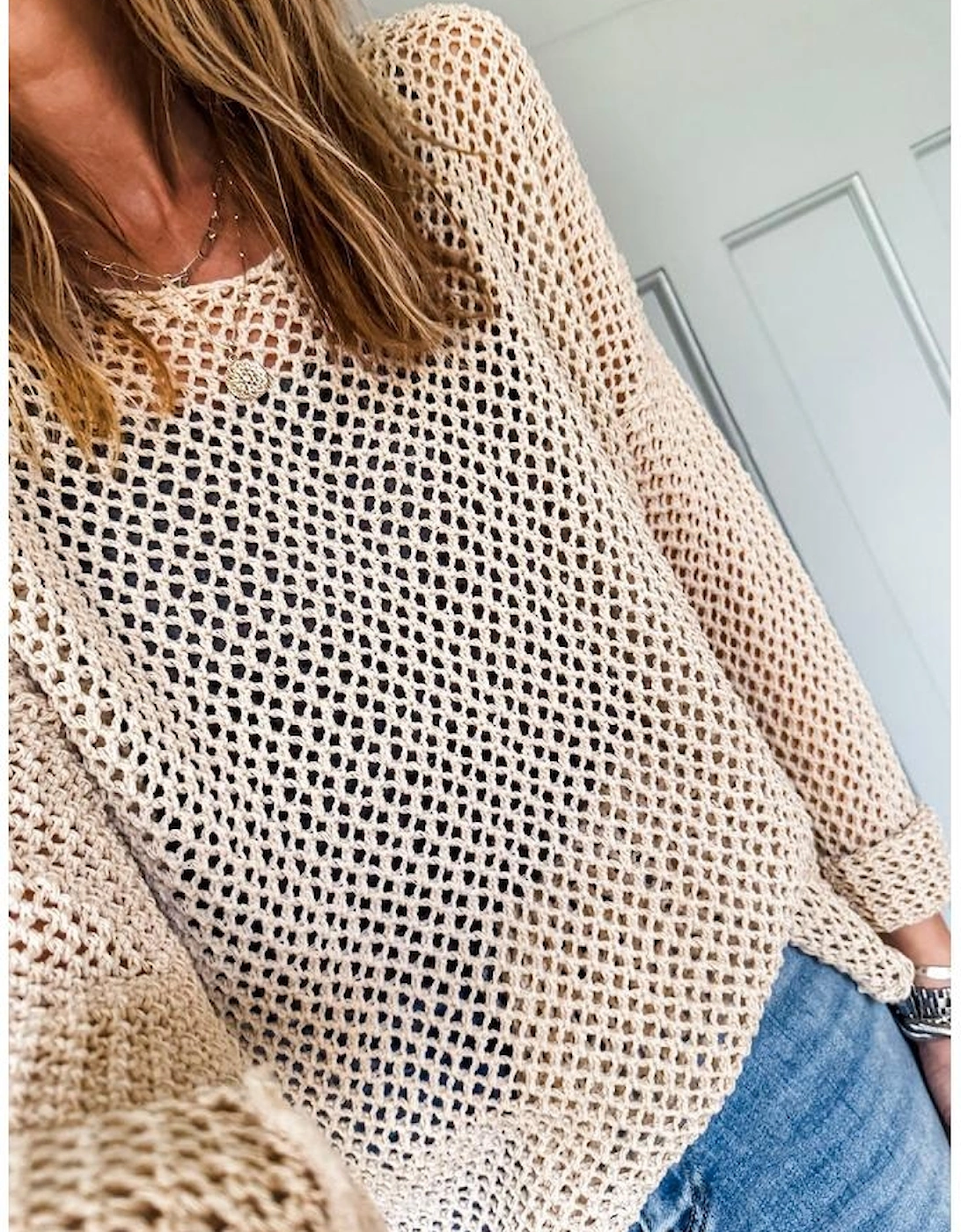 Smoke Gray Crochet Hollow-out Jumper Top Sweater