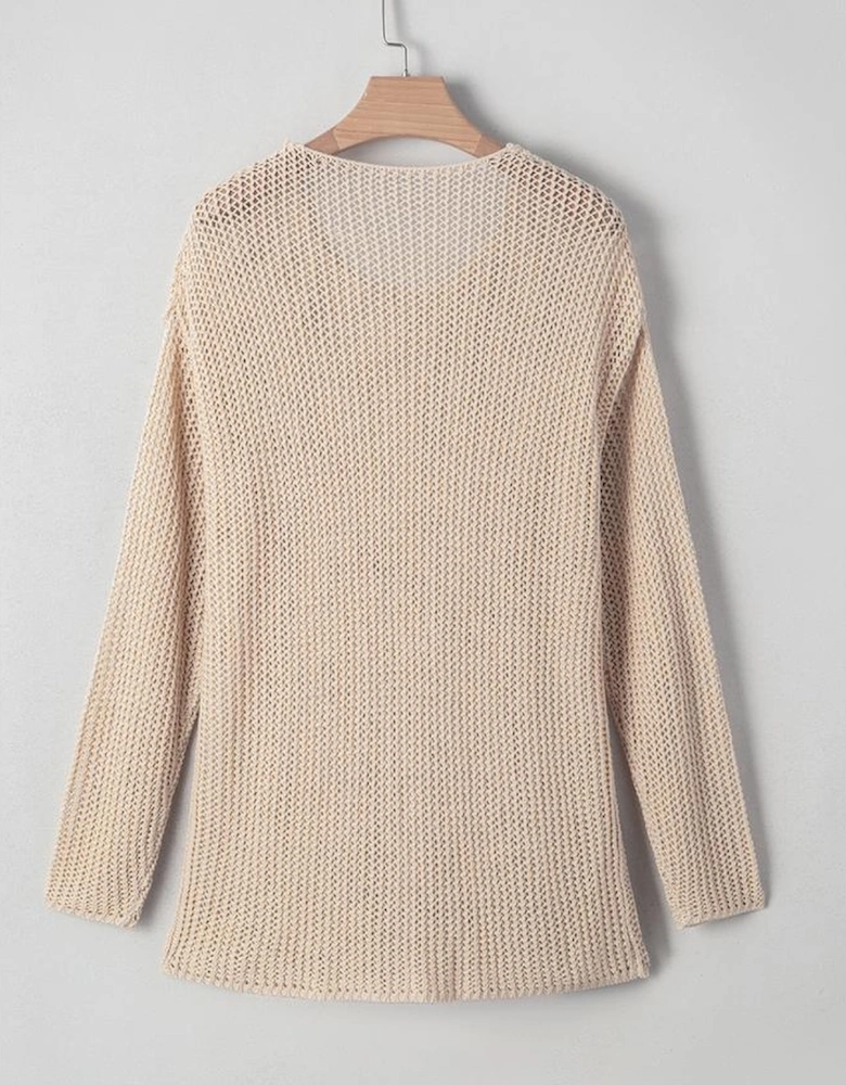 Smoke Gray Crochet Hollow-out Jumper Top Sweater