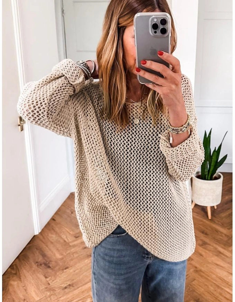 Smoke Gray Crochet Hollow-out Jumper Top Sweater