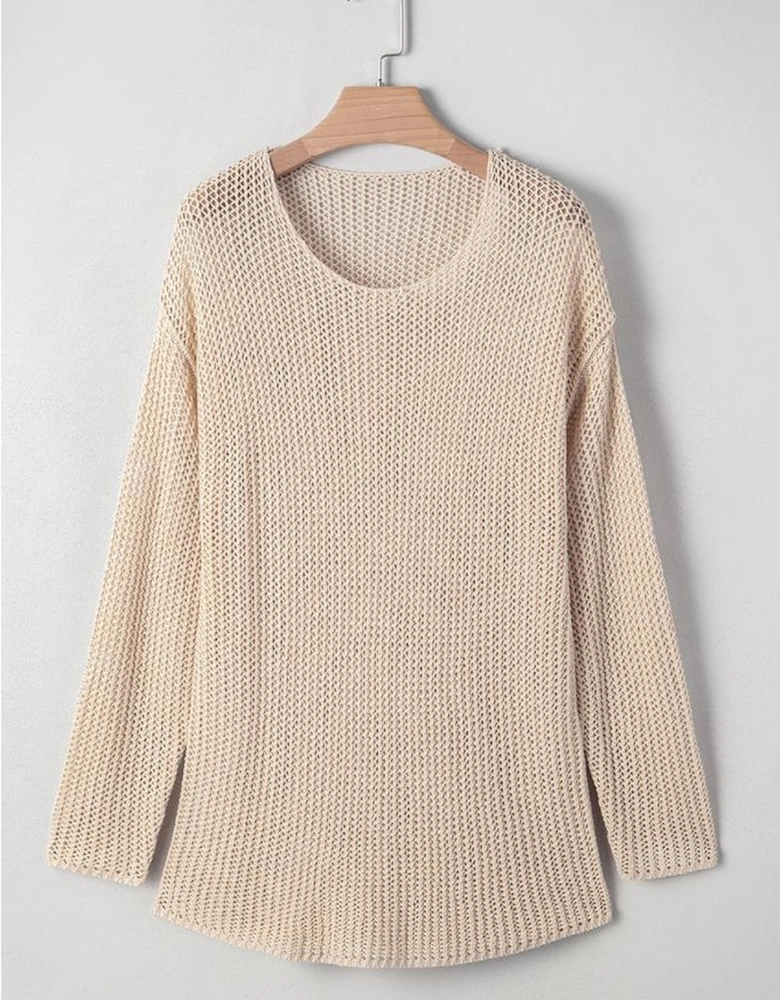 Smoke Gray Crochet Hollow-out Jumper Top Sweater