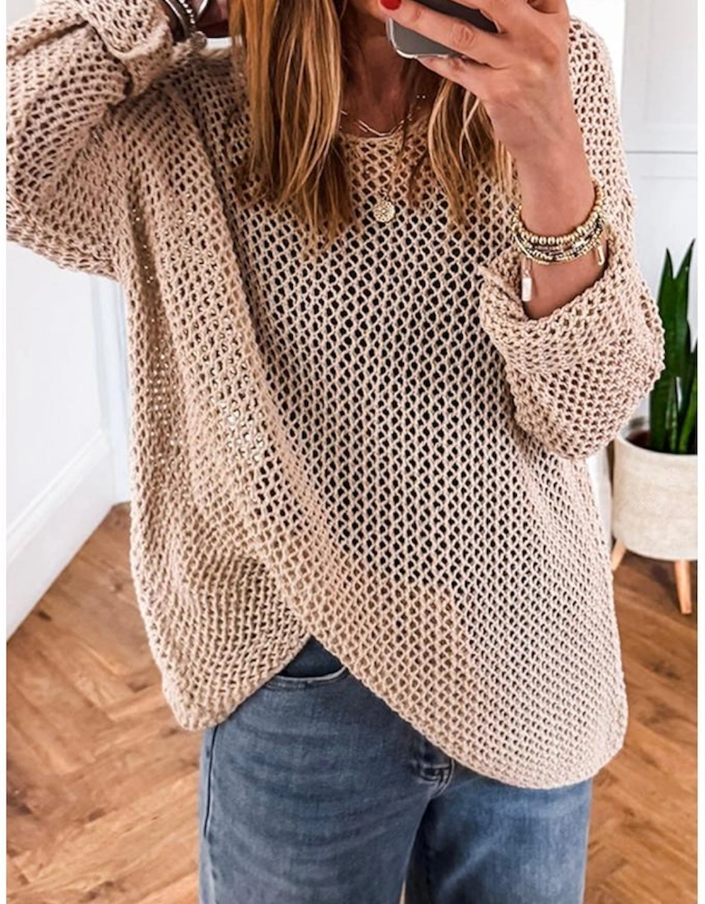 Smoke Gray Crochet Hollow-out Jumper Top Sweater