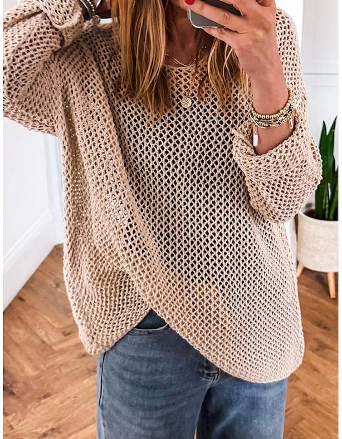 Smoke Gray Crochet Hollow-out Jumper Top Sweater