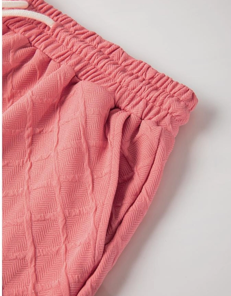 Casual Checkered Textured Tee and Drawstring Shorts