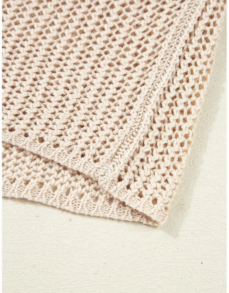 Smoke Gray Crochet Hollow-out Jumper Top Sweater