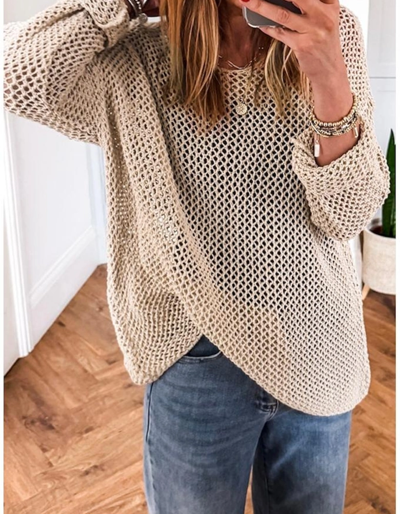 Smoke Gray Crochet Hollow-out Jumper Top Sweater