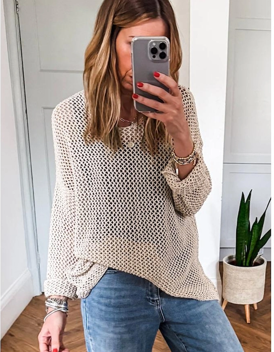 Smoke Gray Crochet Hollow-out Jumper Top Sweater