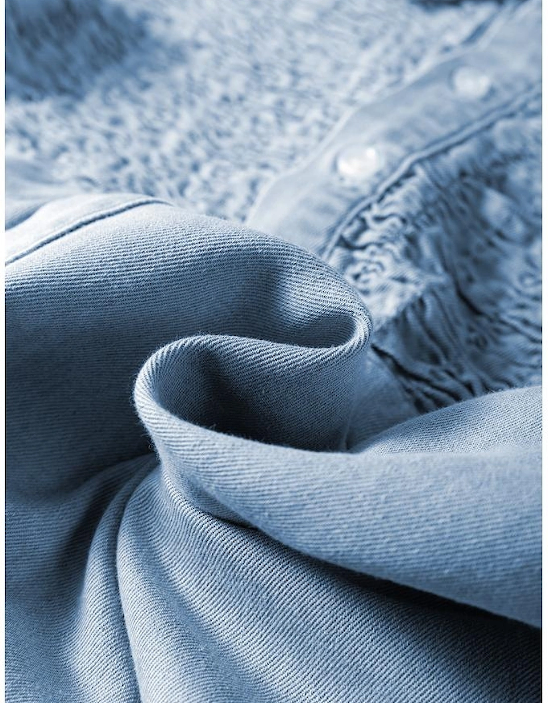 Beau Blue Flutter Sleeve Shirred Detail Button Up Denim Mini Dress