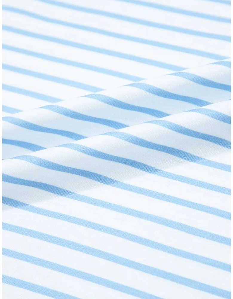 Sky Blue Stripe 3/4 Floral Puff Sleeve Patchwork Drop Shoulder Top