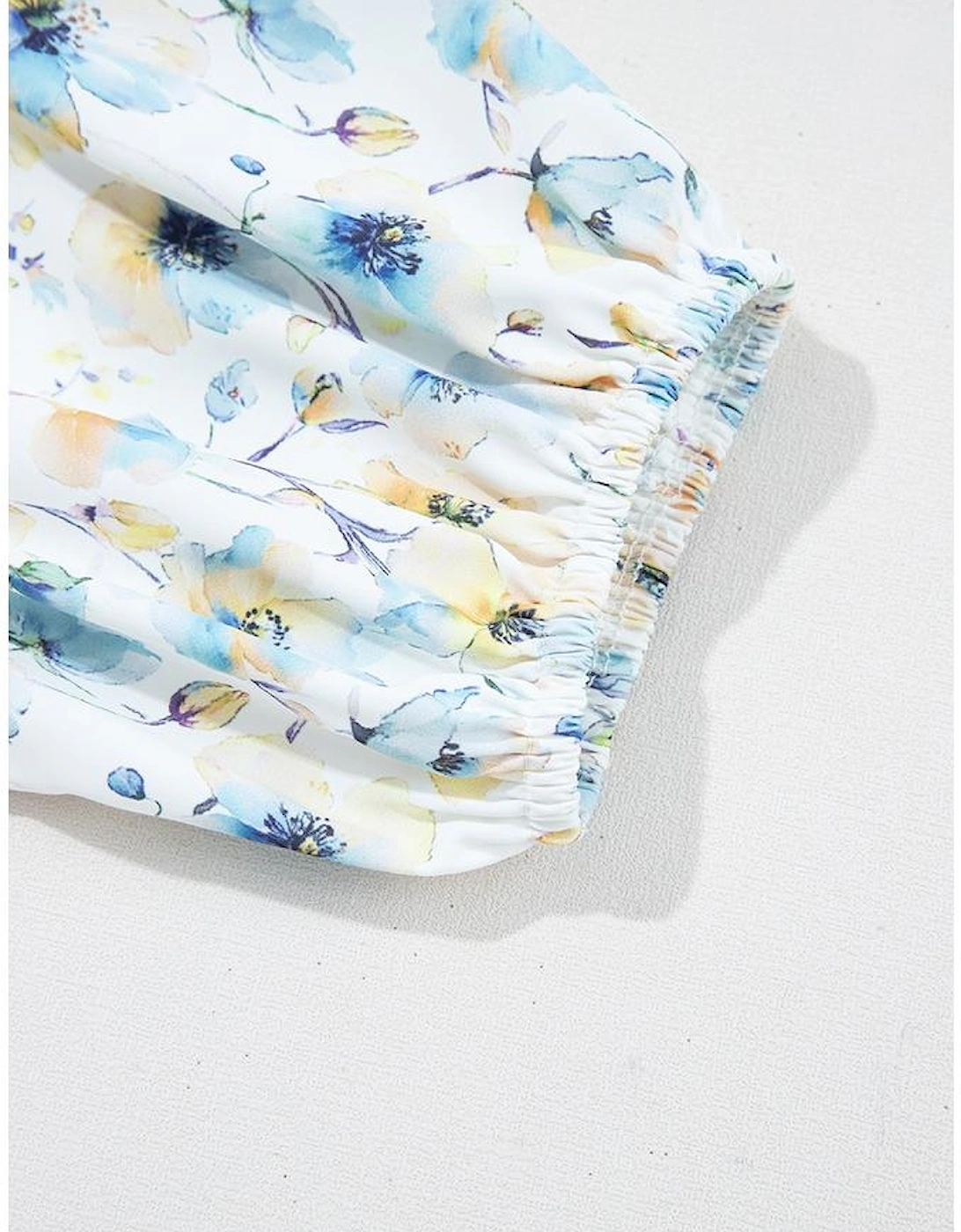 Sky Blue Stripe 3/4 Floral Puff Sleeve Patchwork Drop Shoulder Top